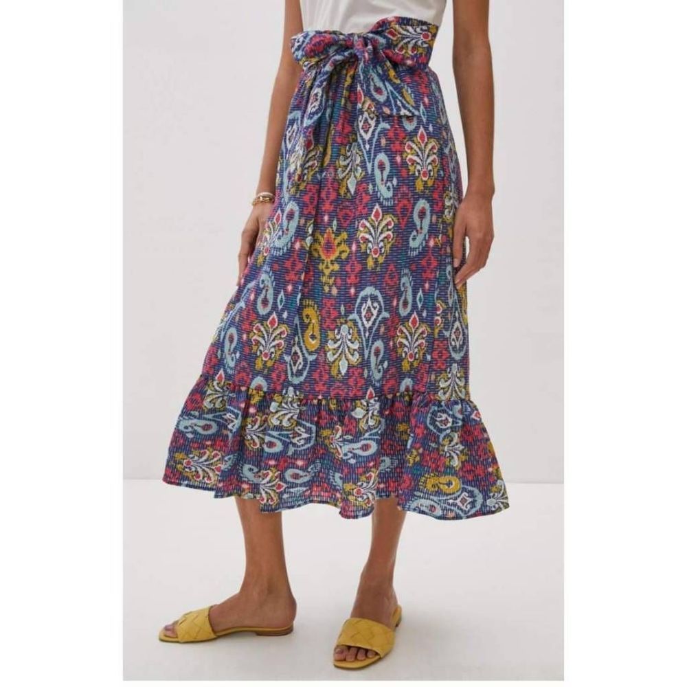 Anthropologie Paisley Midi Ruffle Hem Sash Tie Skirt Women's Size XS Multicolor